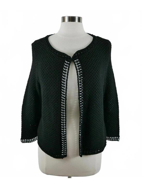 Chico's Sweaters - Chicos Womens Knit Cotton 3/4 Sleeve One Hook Solid Black Shrug Sweater Size 1